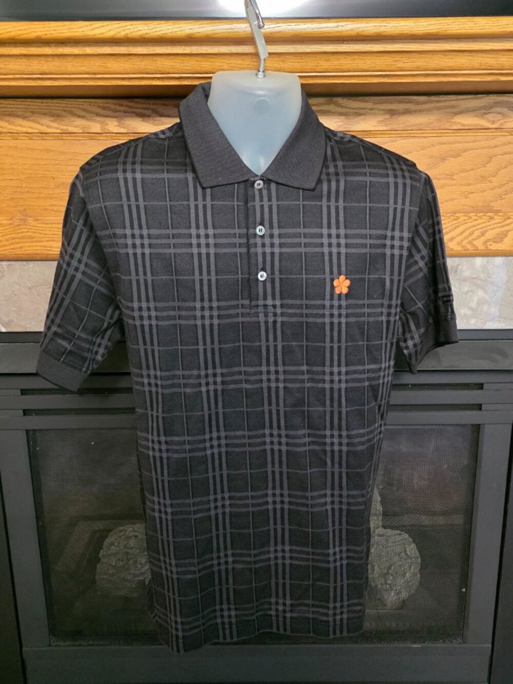 Burberry Golf Polo Shirt Mens Small Black Plaid Mauna Kea Resort Italy NWT